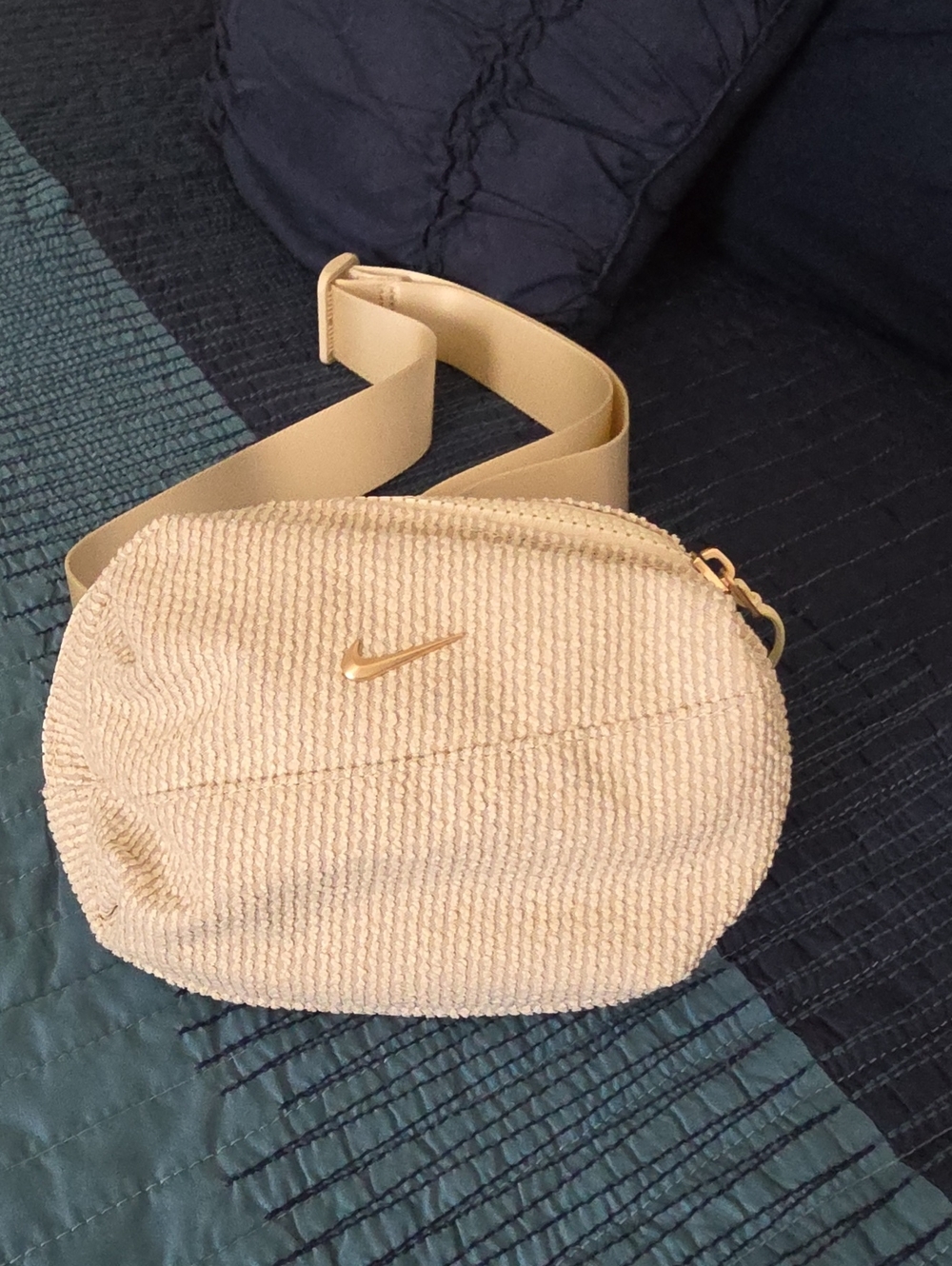 Nike Cream Waffle-Texture Crossbody/Belt Bag with Gold Swoosh